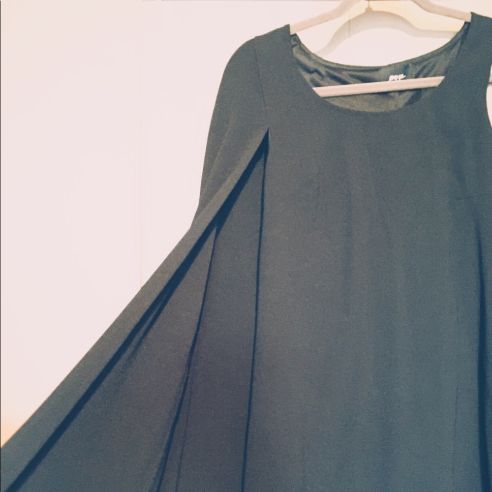 Black cape shoulder dress
